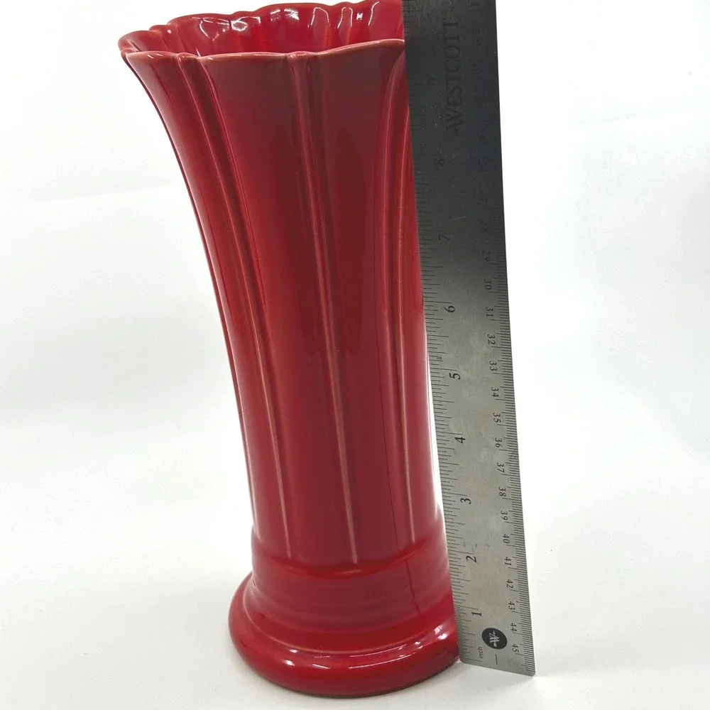 Modern Fiesta HLC Red Scarlet Art Deco Vase 9 inches Tall Medium Vase Marked
